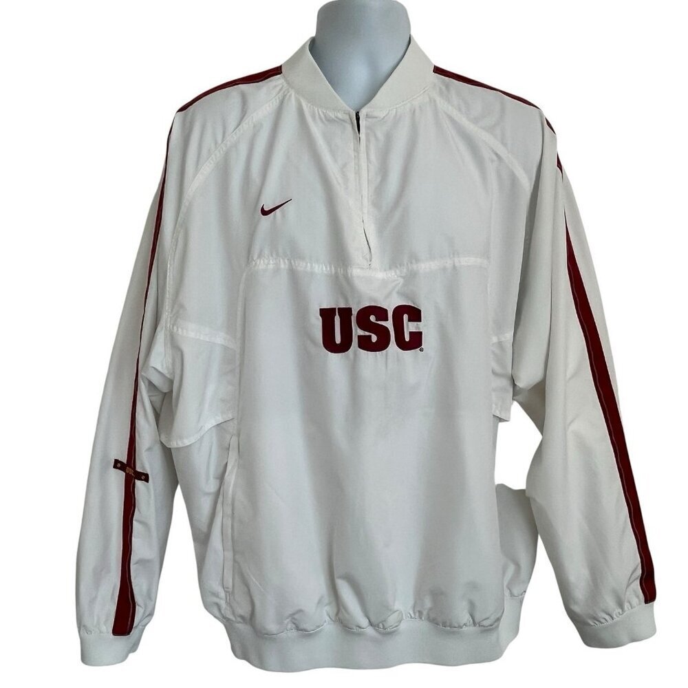 Nike USC Trojans Windbreaker Jacket 1/4 Zip Large White Authentic Team Apparel
